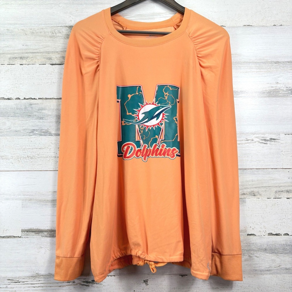 Pro Player Miami Dolphins Top Womens L Orange Ruched Long Sleeve NFL Gameday